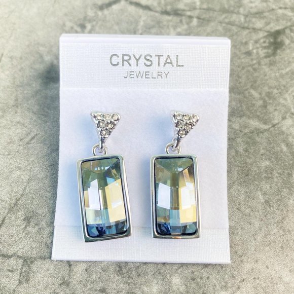 Austrian Crystal Occasion Earrings Dangle Silver - Picture 4 of 7